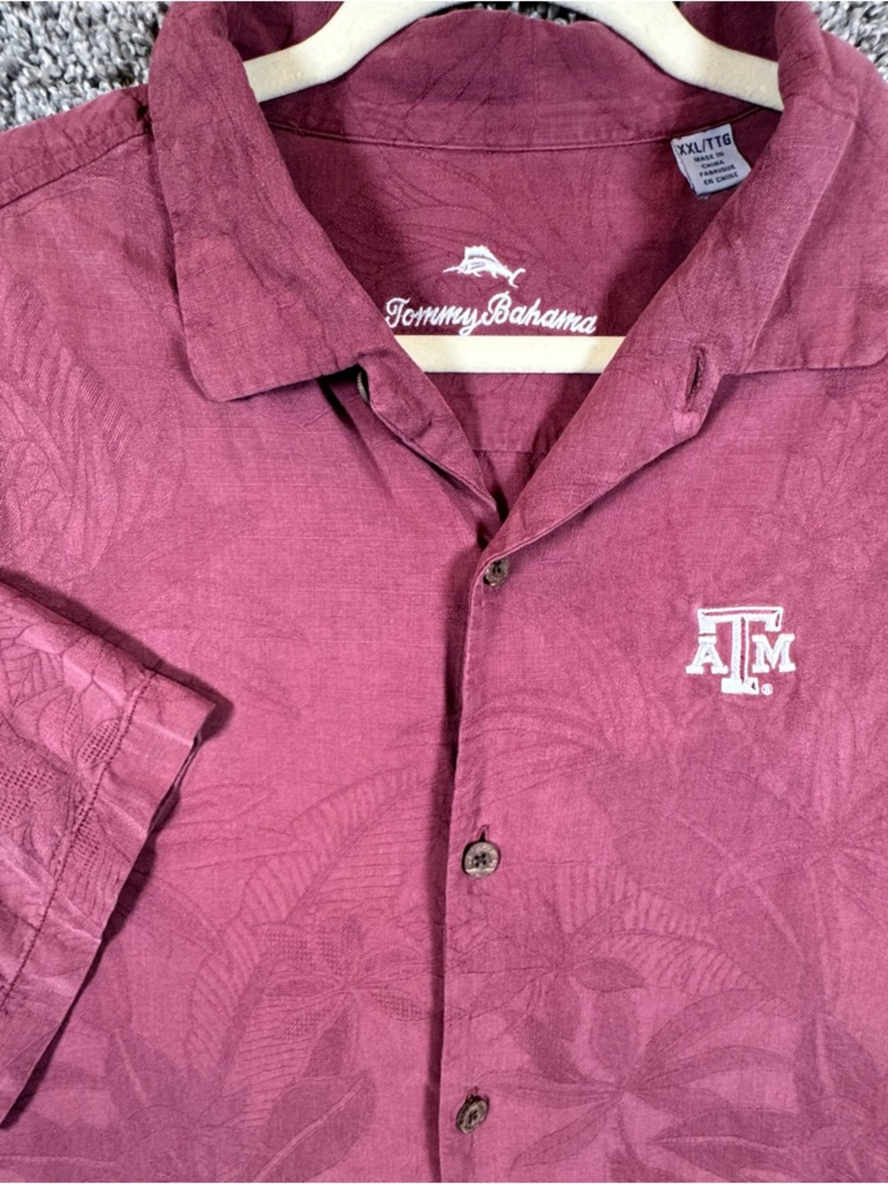 Texas A&M Aggies Tommy Bahama Silk Mens XXL Maroon Hawaiian Button Up Shirt NCAA